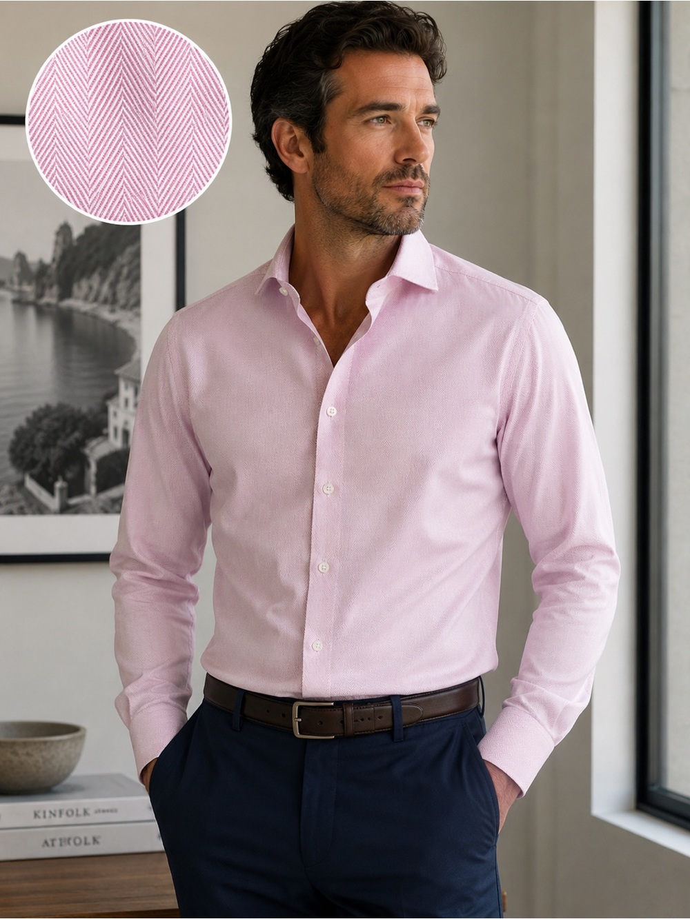 Hamilton Custom Made XL Dress Shirt 17.5 Neck 34/35 Sleeve Tailored Fit Pink